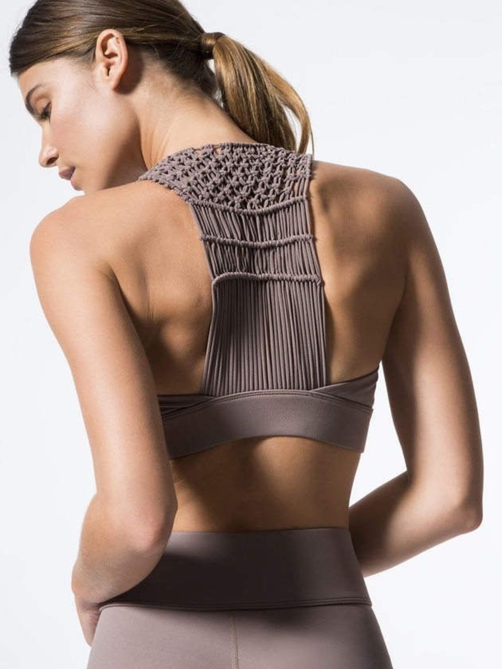 Carbon38 Sayang Canggu Macrame Sports Bra Tan Woven High Neck Size Large